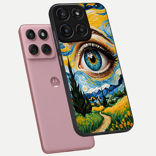 Van Gogh Eye phone case For Moto Edge 60 Fusion showing premium glass back cover with detailed artwork