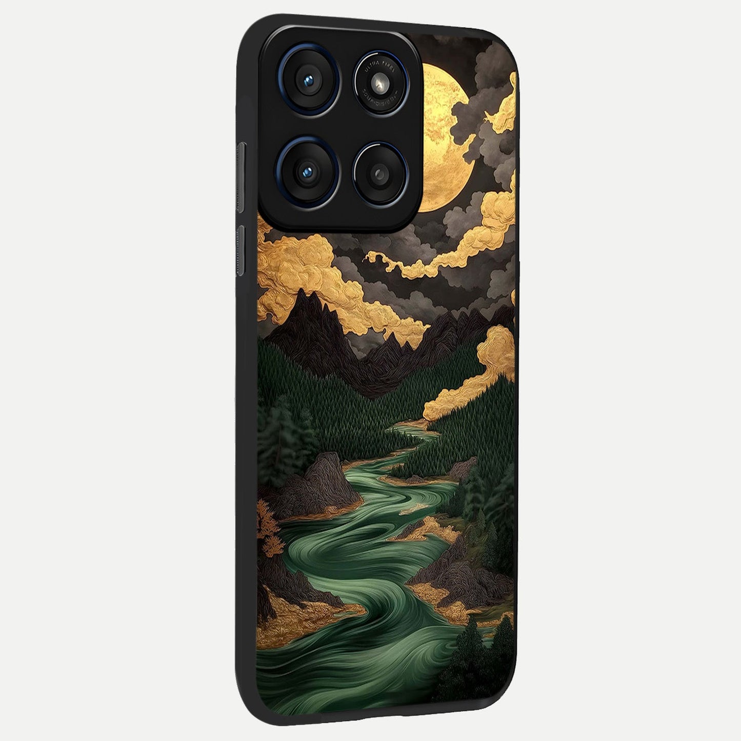 Golden River Moon back cover For Moto Edge 60 Fusion slim fit glass case with vibrant aesthetic design