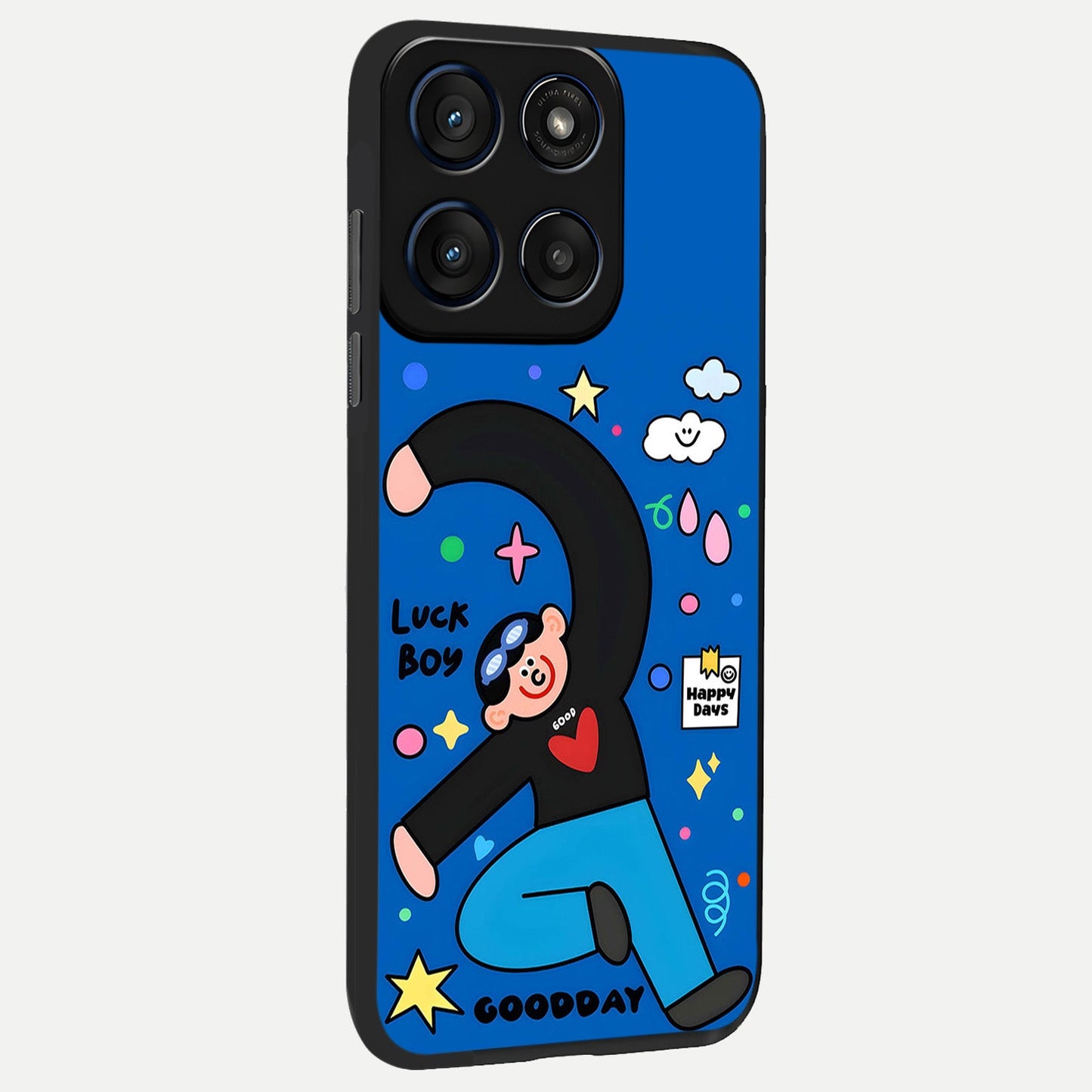 Happy Luck Vibe back cover For Moto Edge 60 Fusion slim fit glass case with vibrant aesthetic design