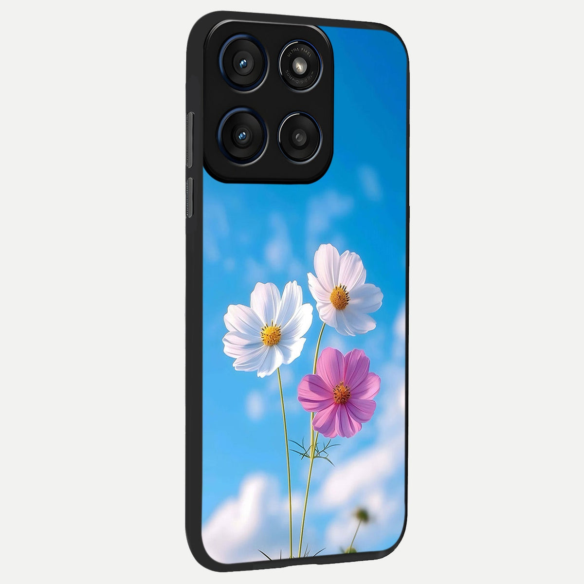 Tripple Flowers With Sky back cover For Moto Edge 60 Fusion slim fit glass case with vibrant aesthetic design