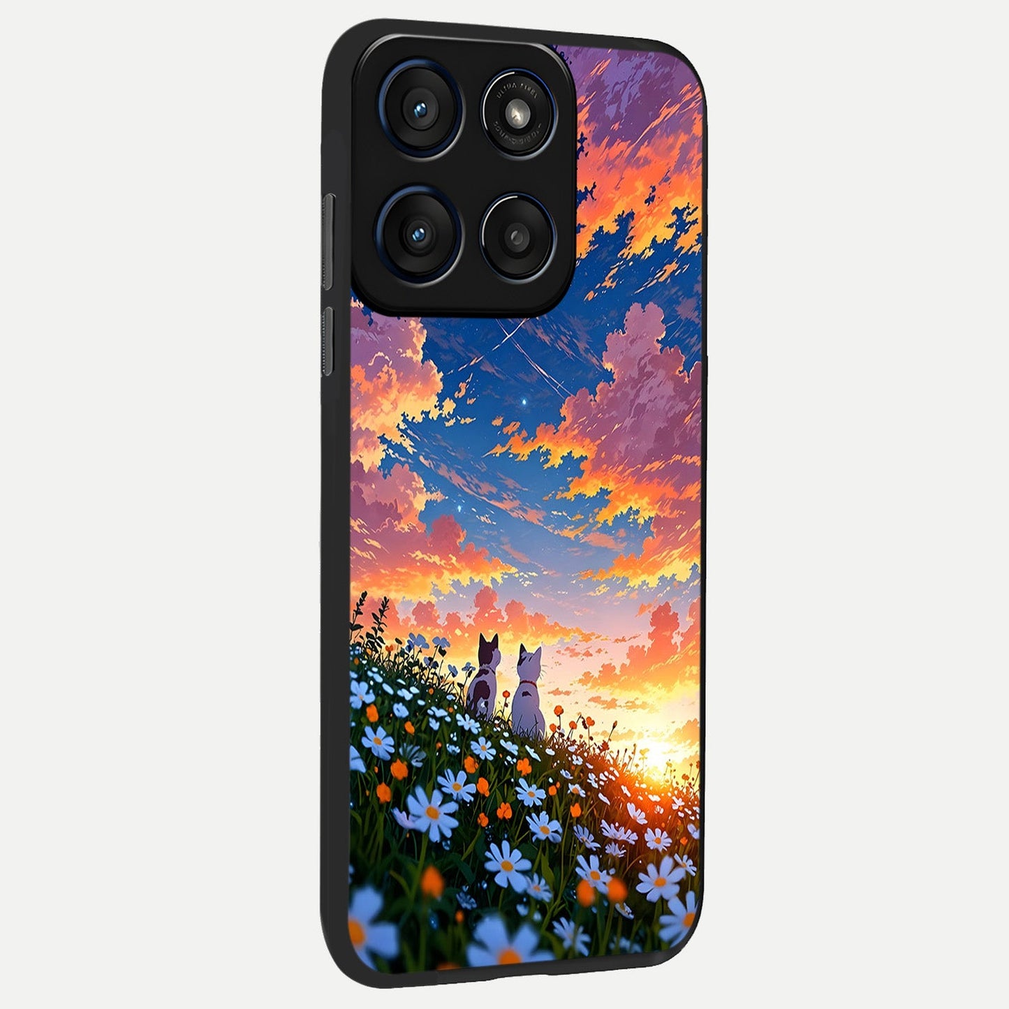 Two Cats Friends back cover For Moto Edge 60 Fusion slim fit glass case with vibrant aesthetic design