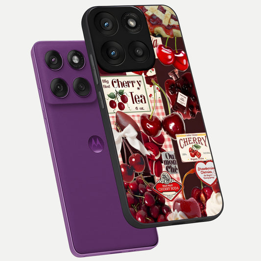 Aesthetic Cherry Tea phone case For Moto Edge 60 Pro showing premium glass back cover with detailed artwork