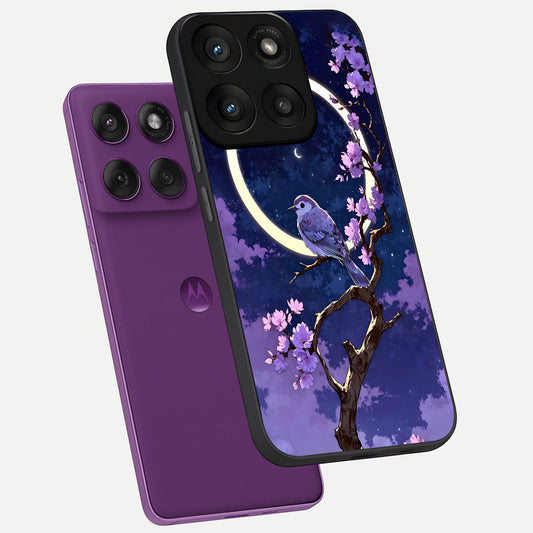 Celestial Bird Blossom phone case For Moto Edge 60 Pro showing premium glass back cover with detailed artwork