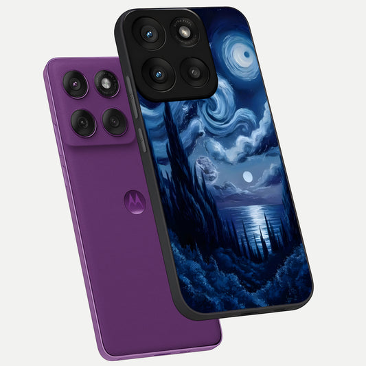 Celestial Dream Van Gogh phone case For Moto Edge 60 Pro showing premium glass back cover with detailed artwork