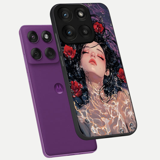 Crimson Rose Serenity phone case For Moto Edge 60 Pro showing premium glass back cover with detailed artwork