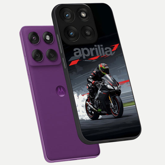 Dark Aprilla phone case For Moto Edge 60 Pro showing premium glass back cover with detailed artwork