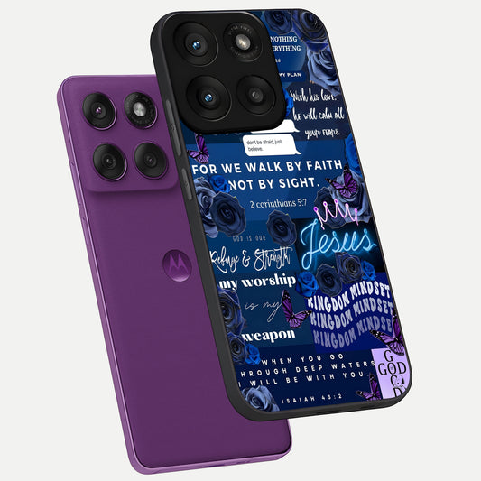 Kingdom Faith Glow phone case For Moto Edge 60 Pro showing premium glass back cover with detailed artwork