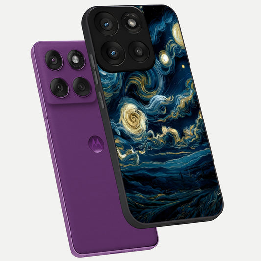 Midnight Sky Whirl phone case For Moto Edge 60 Pro showing premium glass back cover with detailed artwork