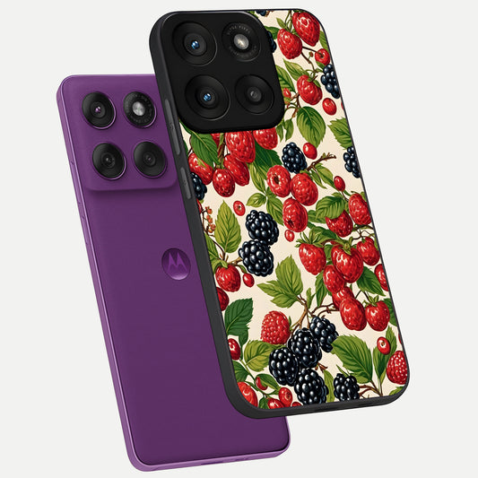 Mixed Berry Collage phone case For Moto Edge 60 Pro showing premium glass back cover with detailed artwork
