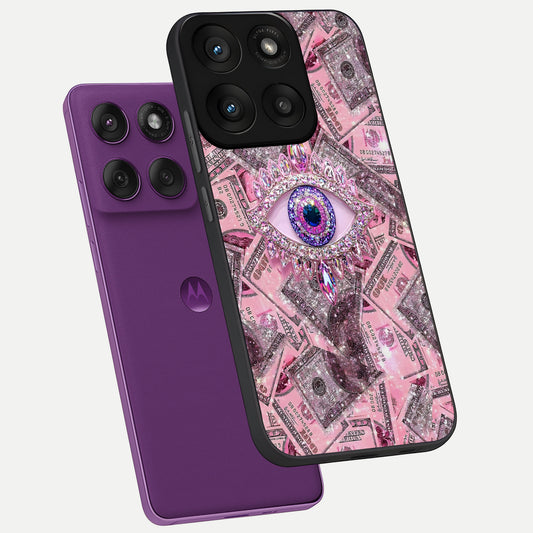 Money Eye Luxe phone case For Moto Edge 60 Pro showing premium glass back cover with detailed artwork