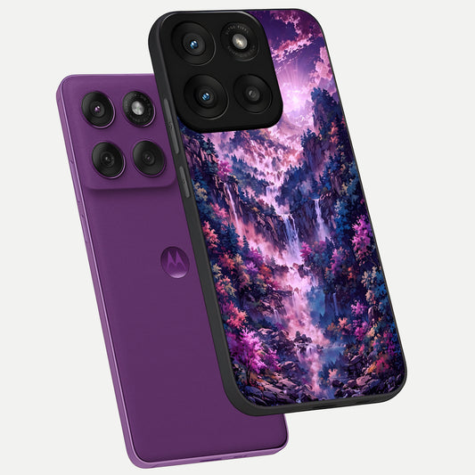 Mystic Cascade Peaks phone case For Moto Edge 60 Pro showing premium glass back cover with detailed artwork