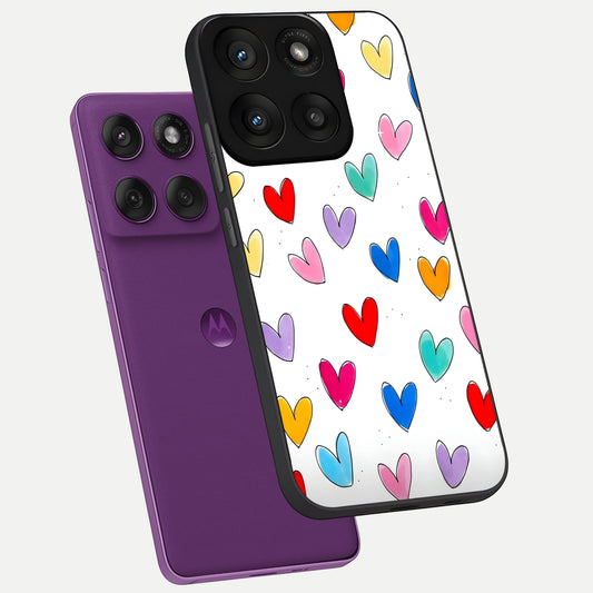 Playful Love Doodles phone case For Moto Edge 60 Pro showing premium glass back cover with detailed artwork
