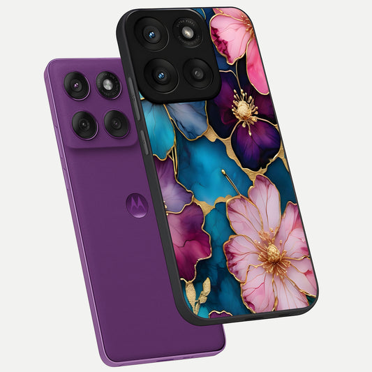 Sparkle Floral phone case For Moto Edge 60 Pro showing premium glass back cover with detailed artwork