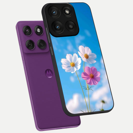 Tripple Flowers With Sky phone case For Moto Edge 60 Pro showing premium glass back cover with detailed artwork