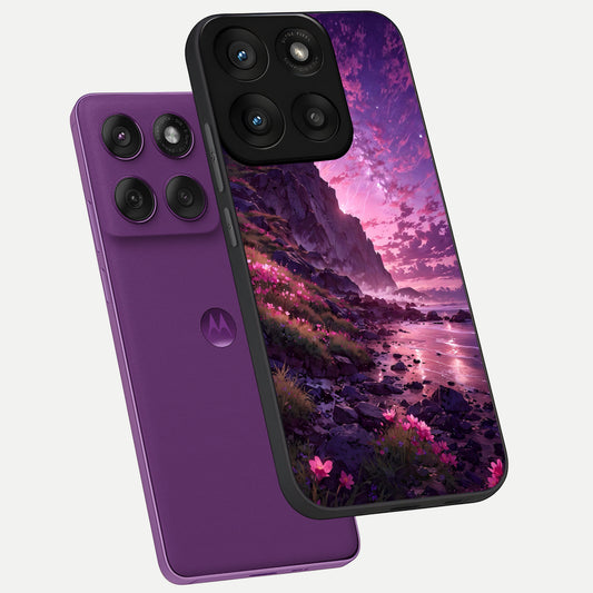 Twilight Blossom Coast phone case For Moto Edge 60 Pro showing premium glass back cover with detailed artwork