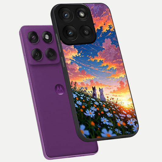 Two Cats Friends phone case For Moto Edge 60 Pro showing premium glass back cover with detailed artwork