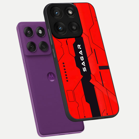 Voltage Rise CYBERPUNK Custom Name phone case For Moto Edge 60 Pro showing premium custom name glass back cover