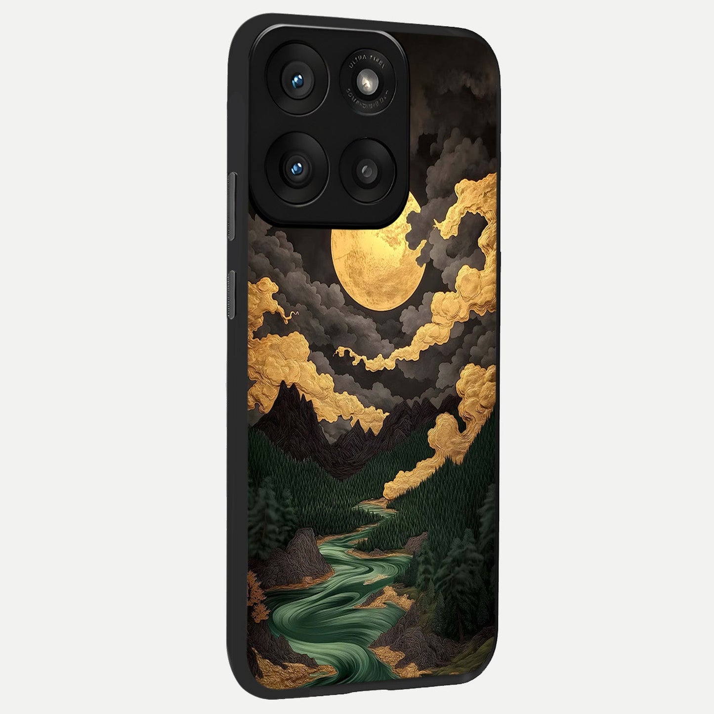 Golden River Moon back cover For Moto Edge 60 Pro slim fit glass case with vibrant aesthetic design