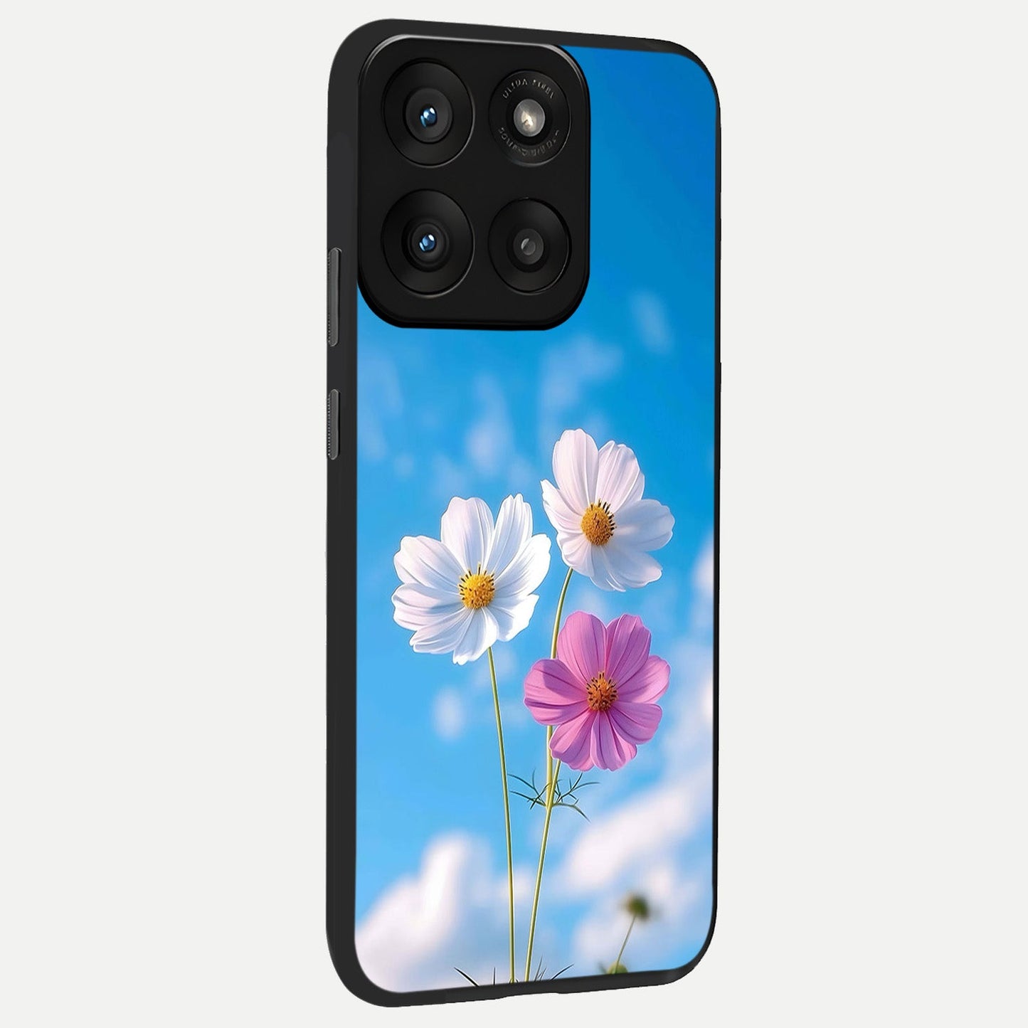 Tripple Flowers With Sky back cover For Moto Edge 60 Pro slim fit glass case with vibrant aesthetic design