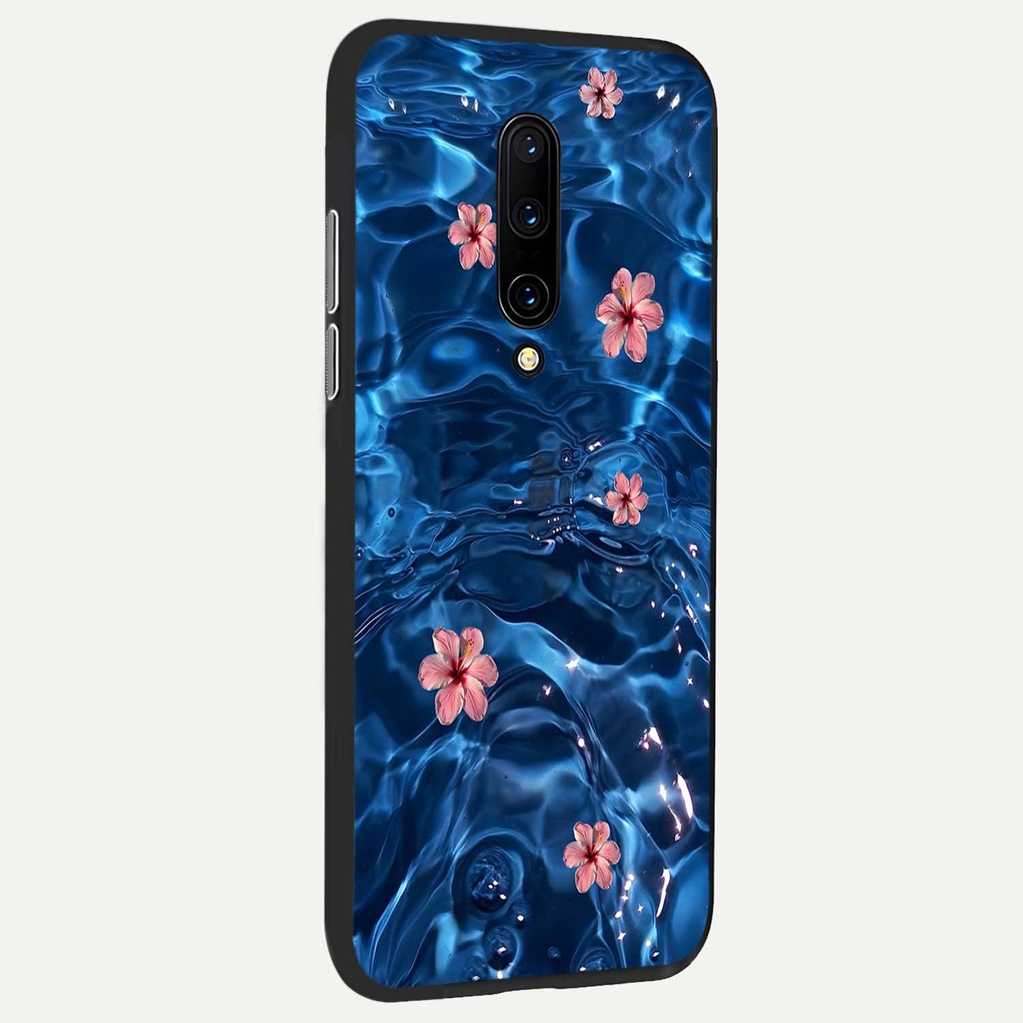 Blooming Water Drift Glass Case showing full back design in clean flat view with flowing water florals and glossy glass finish.