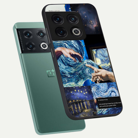 Aesthetic Vando Hands phone case For OnePlus 10 Pro showing premium glass back cover with detailed artwork
