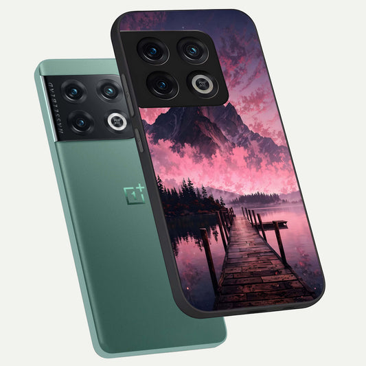 Beautiful Mountain View phone case For OnePlus 10 Pro showing premium glass back cover with detailed artwork