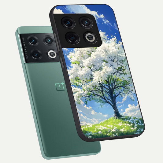 Blossom Sky Serenity phone case For OnePlus 10 Pro showing premium glass back cover with detailed artwork
