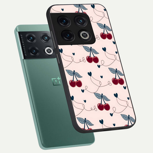 Cherry Heart Line phone case For OnePlus 10 Pro showing premium glass back cover with detailed artwork