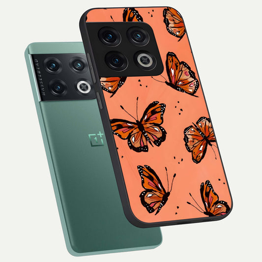 Coral Wing Butterfly phone case For OnePlus 10 Pro showing premium glass back cover with detailed artwork