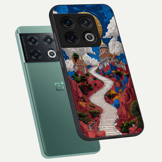 Heavenly Moon Path phone case For OnePlus 10 Pro showing premium glass back cover with detailed artwork