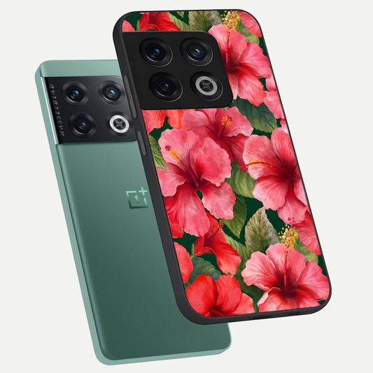 Hibiscus Pattern phone case For OnePlus 10 Pro showing premium glass back cover with detailed artwork