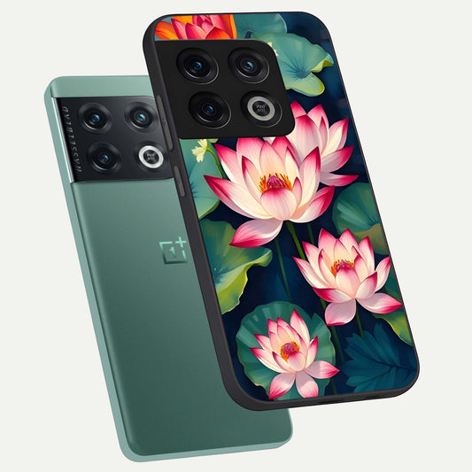 Lotus Dream Serenity phone case For OnePlus 10 Pro showing premium glass back cover with detailed artwork