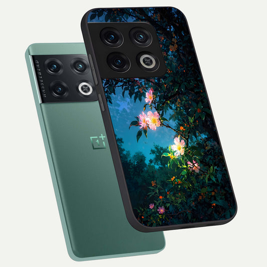 Midnight Bloom Glow phone case For OnePlus 10 Pro showing premium glass back cover with detailed artwork