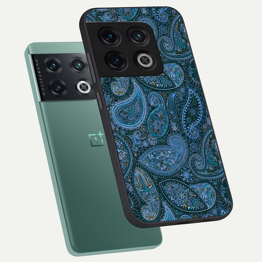 Midnight Paisley Glow phone case For OnePlus 10 Pro showing premium glass back cover with detailed artwork