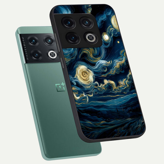 Midnight Sky Whirl phone case For OnePlus 10 Pro showing premium glass back cover with detailed artwork