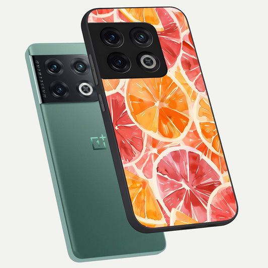 Orange Fruits Pattern phone case For OnePlus 10 Pro showing premium glass back cover with detailed artwork
