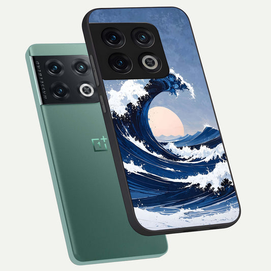Rising Tide Power phone case For OnePlus 10 Pro showing premium glass back cover with detailed artwork
