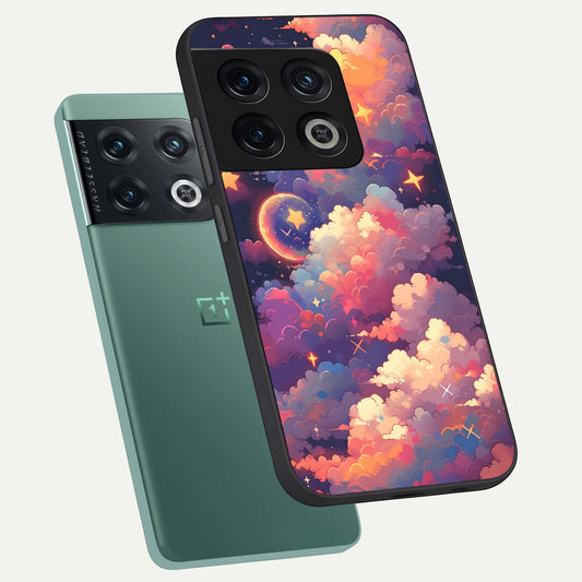 Starlit Dream Clouds phone case For OnePlus 10 Pro showing premium glass back cover with detailed artwork