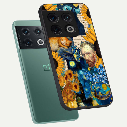 Sunflower Chic Mood Custom Name phone case For OnePlus 10 Pro showing premium glass back cover with detailed artwork