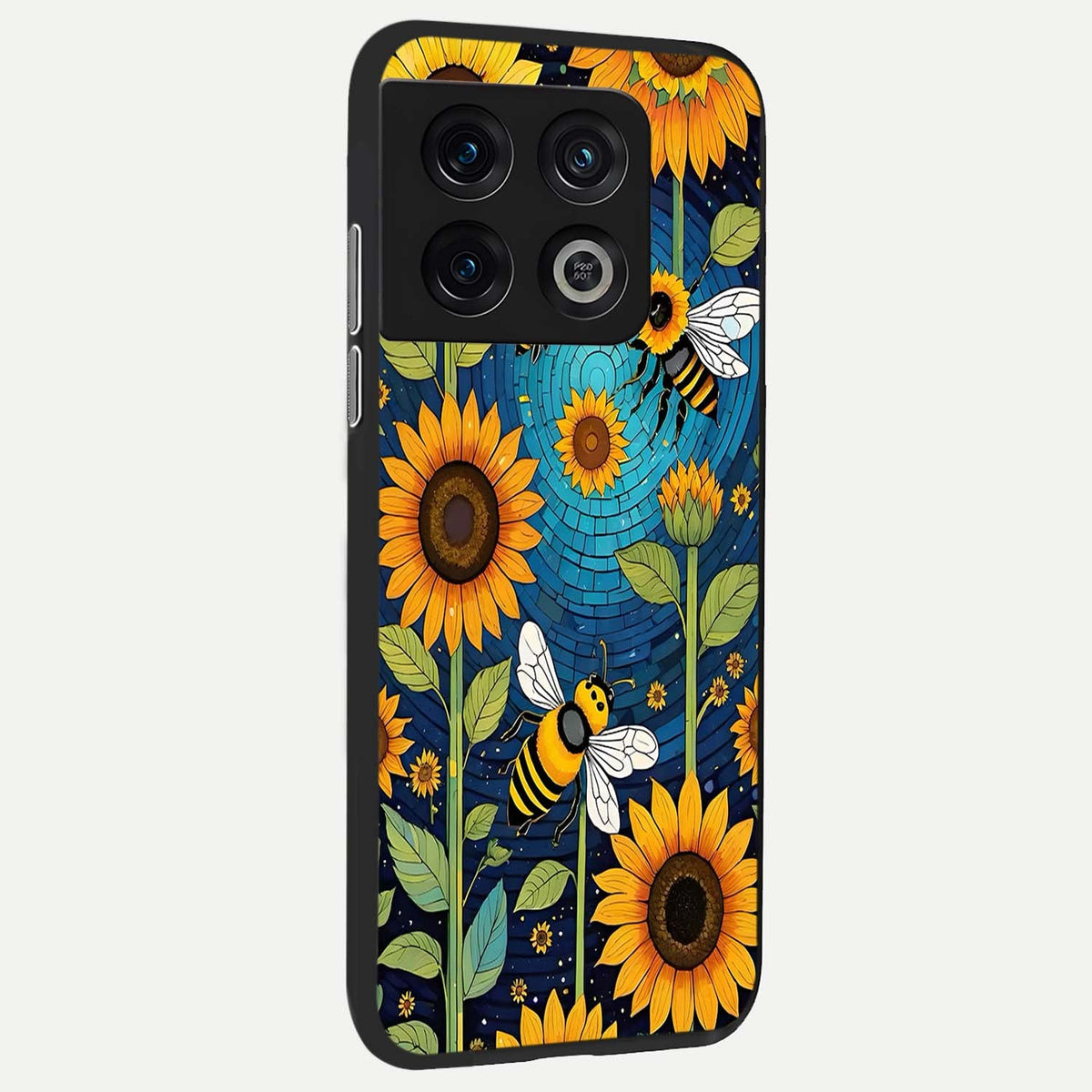 Bees And Sunflowers back cover For OnePlus 10 Pro slim fit glass case with vibrant aesthetic design