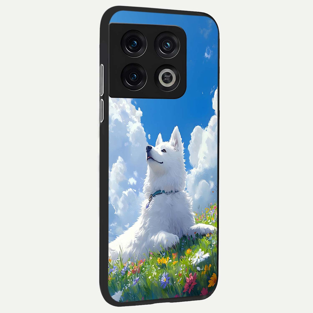 Blissful Cloud Pup back cover For OnePlus 10 Pro slim fit glass case with vibrant aesthetic design