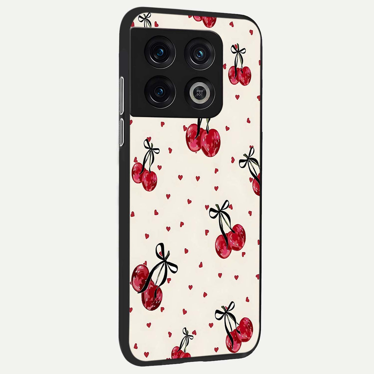 Cherry Heart Bow back cover For OnePlus 10 Pro slim fit glass case with vibrant aesthetic design