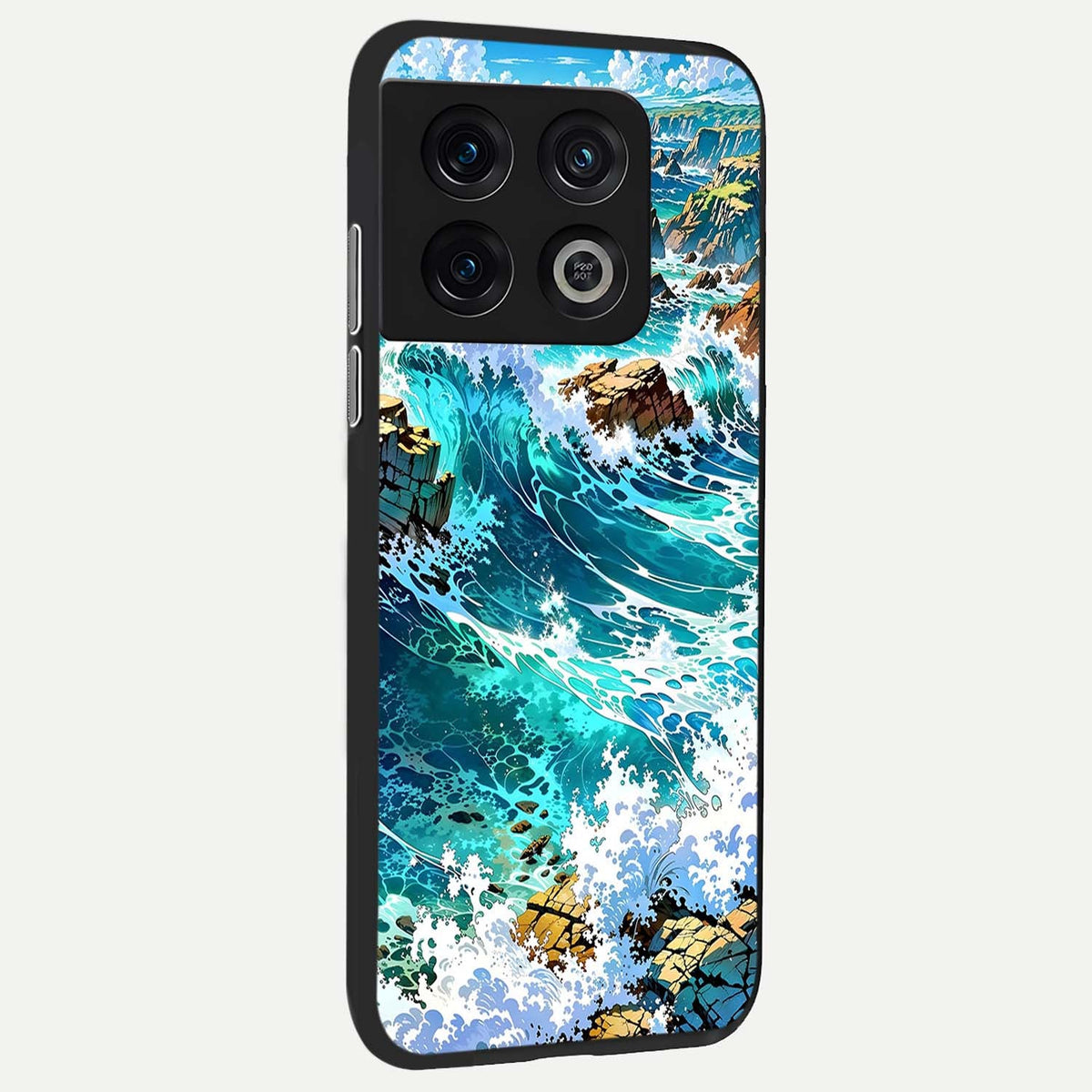 Coastal Blue Waves back cover For OnePlus 10 Pro slim fit glass case with vibrant aesthetic design