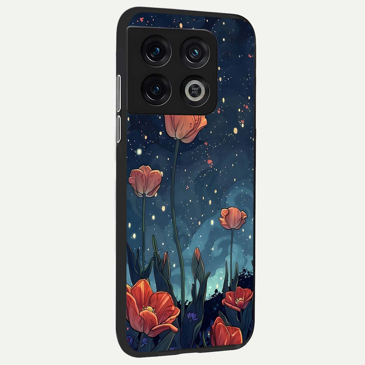 Midnight Tulip Glow back cover For OnePlus 10 Pro slim fit glass case with vibrant aesthetic design