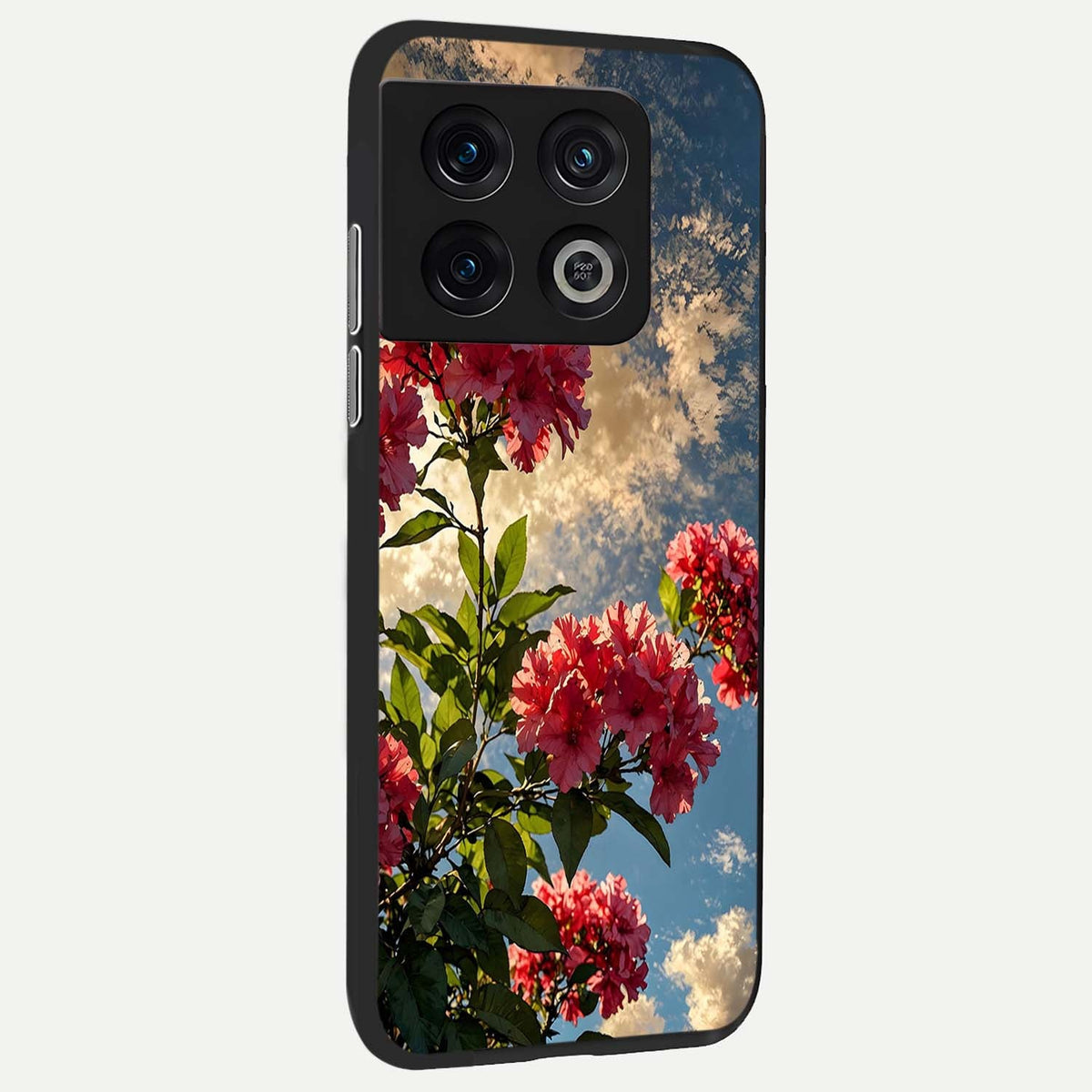 Red Bloom Skies back cover For OnePlus 10 Pro slim fit glass case with vibrant aesthetic design