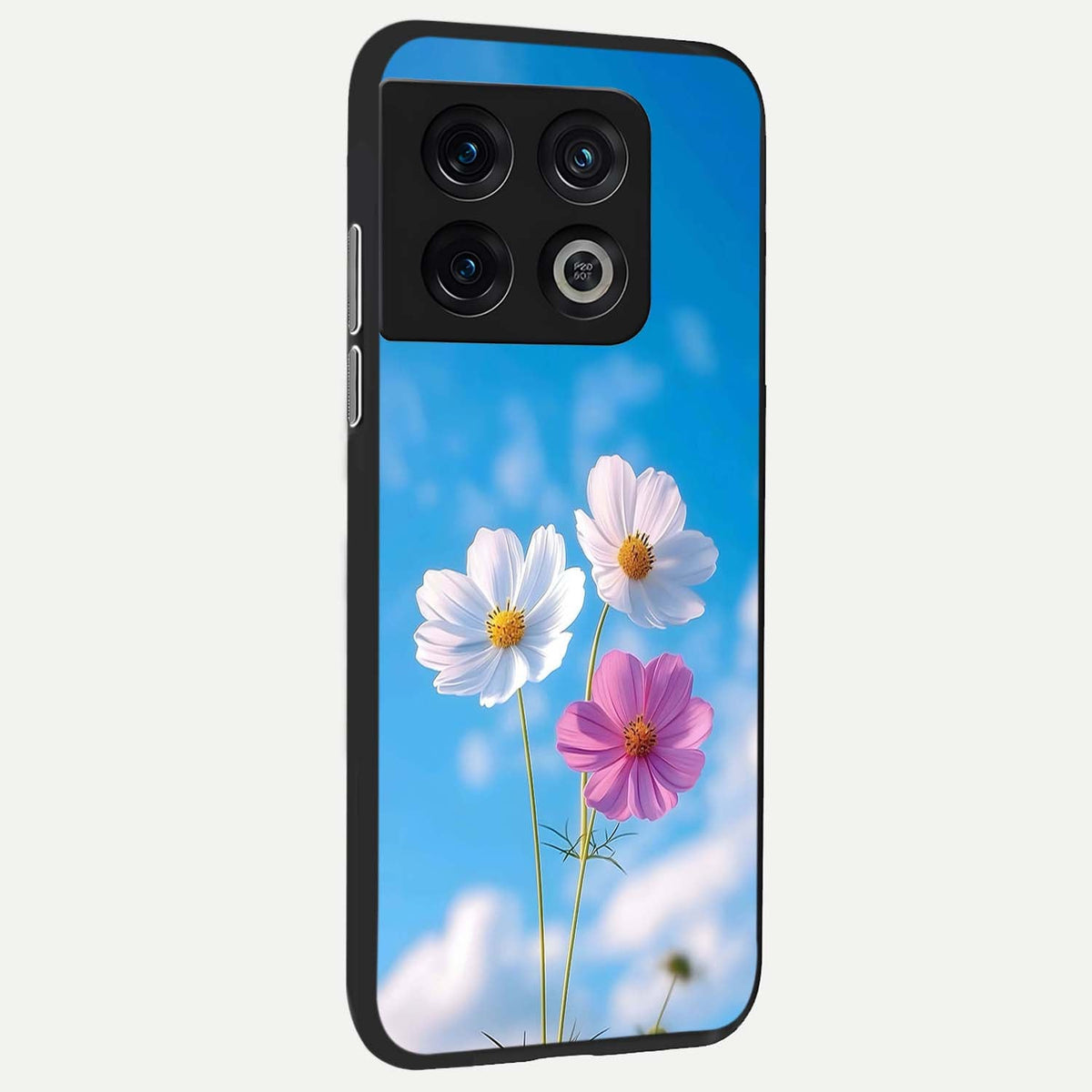 Tripple Flowers With Sky back cover For OnePlus 10 Pro slim fit glass case with vibrant aesthetic design