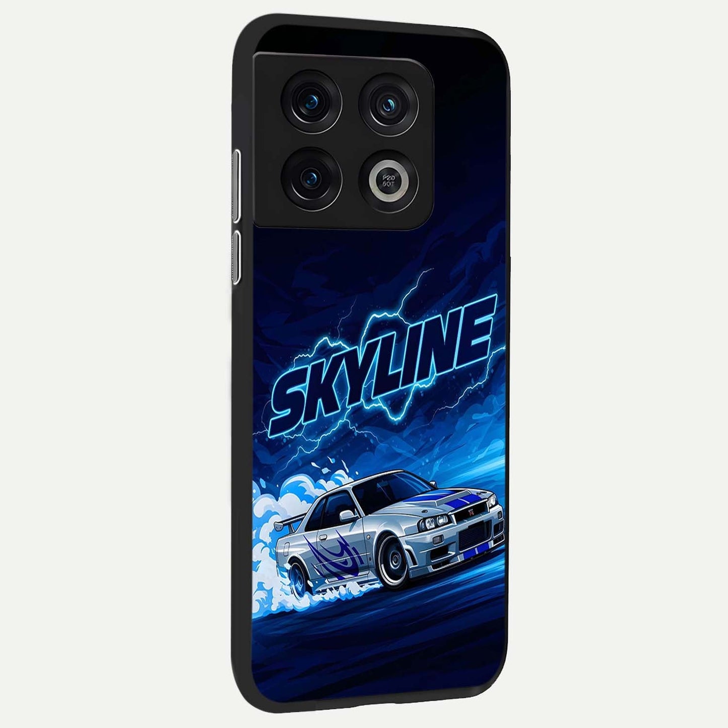 Neon Drift Beast Glass Case showing full back design in clean flat view with aggressive neon drift artwork and glossy glass finish.
