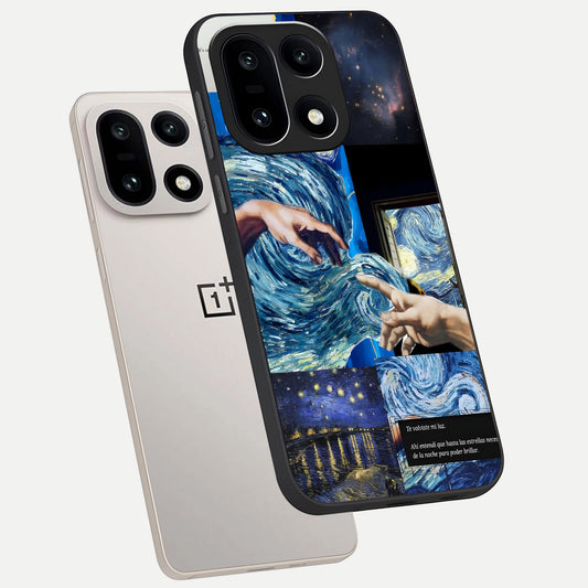 Aesthetic Vando Hands phone case For Oneplus 15 showing premium glass back cover with detailed artwork