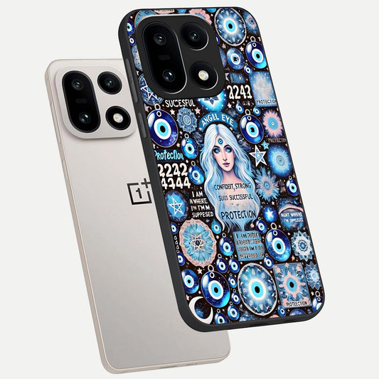 Angel Aura Shield phone case For Oneplus 15 showing premium glass back cover with detailed artwork