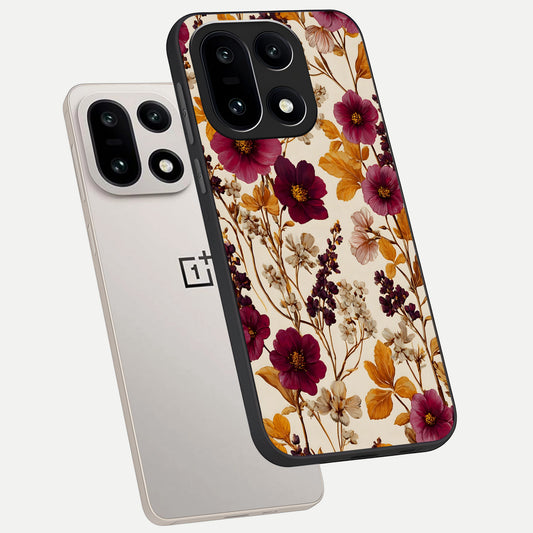 Autumn Wine Bloom phone case For Oneplus 15 showing premium glass back cover with detailed artwork